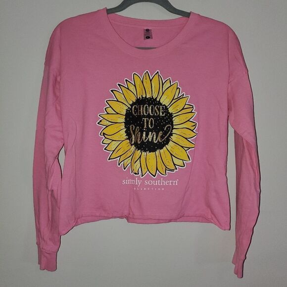 SIMPLY SOUTHERN CHOOSE TO SHINE SUNFLOWER GRAPHIC LONG SLEEVE CROPPED SHIRT - Picture 1 of 4